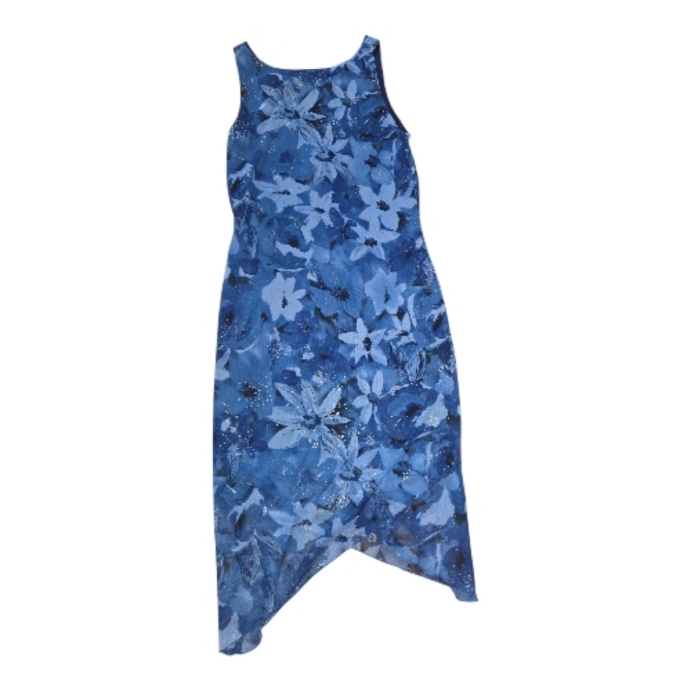 90s Blue Floral Handkerchief Hem Dress Byer Too Size L